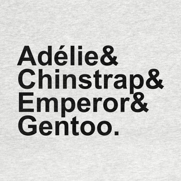Adélie, Chinstrap, Emperor, Gentoo (Black) by brendalee